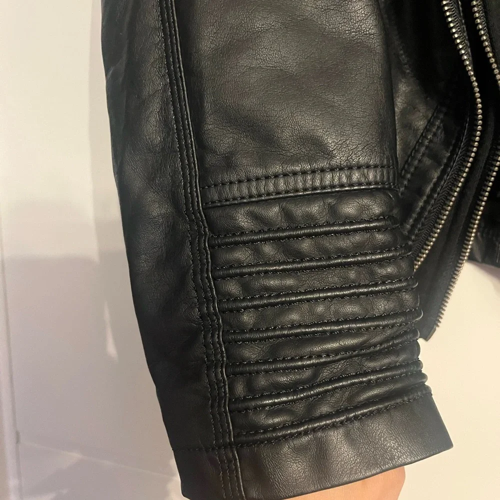 Made By Johnny size M faux leather black biker hooded jacket - Picture 8 of 13